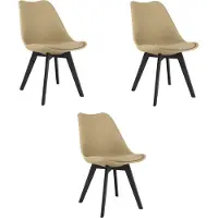 Leobert Set van 3 Stoelen MARK – Donkerbeige, Zwarte Poten, Kunststof Zitting met Kunstlederen Kussen, Strak Design, Ergonomisch, Geschikt voor Keuken, Eetkamer, Kantine en Werkruimte, Max. 120 kg