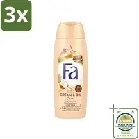 Fa 3 x - Douchecrème - Room & Olie Kokosnuss Kakaoboter - Verzachtend & Voedend - 250 ml - Grootverpakking - Douchecrème - Kokosnoot - Cacaoboter - Natuurlijke Ingrediënten - Verzorgende Douche