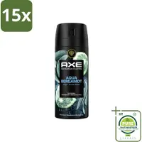 Axe 15 x Deodorant Bodyspray Aqua Bergamot 150 ml - Grootverpakking - Aqua Bergamot Deodorant - Bodyspray - Geur - Lichaamsgeur Bescherming - Premium Geur