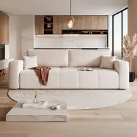 Ravio Slaapbank Couch Orto Manila 01, ivoorwitte fluweel, met bedopslag, modern design