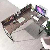 Famanu L-vormig bureau voor gaming - Ruimtebesparend ontwerp met metalen planken - 165 x 55-110 x 75-95 cm
