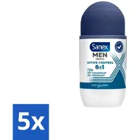 Sanex 5 x Deodorant Roller Men Active Control 53 ml - Mannelijke Deodorant - Deodorant Voor Mannen - Deodorant Roller - Anti-irritatie Deodorant - Huidvriendelijke Deodorant