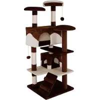 Famanu Kartonnen krabpalen met 2 speeltjes - 3 plateaus - hoogte 130 cm - sisal en zachte pluche - geschikt voor kleine en grote katten - bruin-beige