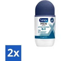 Sanex 2 x Deodorant Roller Men Active Control 53 ml - Deodorant Voor Mannen - Zweetbehandeling - Okselbescherming - Huidcomfort - Anti-irritatie