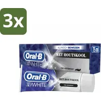 Oral-B 3 x Tandpasta 3D White Houtskool 75 ml - Tandpasta Whitening - Houtskool Tandpasta - Witte Glimlach - Verkleuring Verwijderen - Diepe Reiniging
