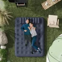Youjia Luchtbed, tweepersoons luchtmatras met handpomp en hoofdkussen, blauw, 203x152x22 cm, geschikt voor kamperen en gasten