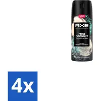 Axe 4 x – Deodorant Spray – Pure Coconut – 150 ml - Deodorant Spray - Kokosgeur - Frisheid - Transpiratiegeur - Huidbescherming