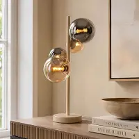 LumenXL Tafellamp Tessera beige met vier glazen bollen in amber en smoke