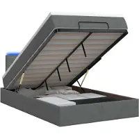 vidaXL Ottomanbed met matras en LED-verlichting, donkergrijs, 120 x 190 cm, stof