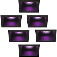 LEDVION – 6x Smart LED Inbouwspot Vierkant 85x85mm – Zwart – Dimbaar – GU10 – RGB+CCT – 4.9W – IP20