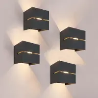 LEDVION - 4x LED Wandlamp - 3W - 3000K - IP54 - Tweezijdig - Zwart - Buitenlamp