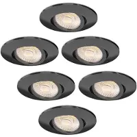 LEDVION - 6x LED Inbouwspot - Zwart - 3W - CCT 2200K-4000K - Ø86mm - Dimbaar - RVS - IP65