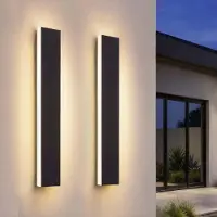 LEDVION - 2x Villa LED Buiten Wandlamp - 60 cm - IP65 Waterdicht - 14W - 2700K Extra Warm Wit - Zwart