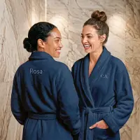 Yoursurprise Fleece badjas dames met naam - Geborduurd - Blauw- S/M
