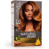 Marvel Natural Colors 8.7 Caramel Permanente Crème Haarverf 2+1 Set – Met Arganolie & Olijfolie-extract – Intense, Glanzende en Langdurige Kleur – 100% Grijsdekking
