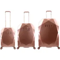 Elle - Diamond | Harde Kofferset 3-Delig / Reiskofferset / Trolleyset - Rose Goud - Rose Goud / Set