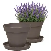 Eda Romeo Bloempot en onderschaal - 4x - D50 x H39 cm - taupe - kunststof - binnen en buiten