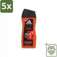 Adidas 5 x - 3-in-1 Douchegel - Team Force - Sinaasappel Extract - Stimulating - 250 ml - Grootverpakking - Douchegel - 3-in-1 - Energie - Frisheid - Sinaasappel