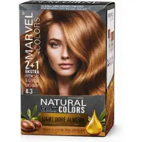 Marvel Natural Colors 8.3 Light Dore Auburn (Licht Dore Kastanjebruin) Permanente Creme Haarverf 2+1 Set – Met Argan- en Olijfolie-extract – Intense Glans en 100% Grijsdekking