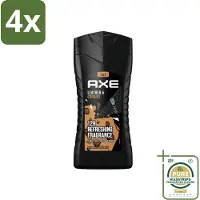 Axe - 3-in-1 Douchegel - Leather & Cookies - 100% Plantaardig - 250 ml - Voordeelverpakking - 4 stuks - Lichaam - Gezicht