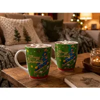 Excellent houseware Kerst mok - 2x - Merry Christmas - gekleurd - 350 ml - keramiek - koffiemok - cadeaumok