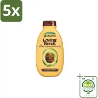 Garnier 5 x Loving Blends Avocado Olie en Shea Boter Shampoo 300 ml - Grootverpakking - Avocado Olie - Shea Boter - Droog Haar - Pluizig Haar - Intensieve Voeding
