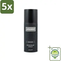 Amando 5 x - Noir - Deodorant - Spray - 150 ml - Grootverpakking - Noir Deodorant Spray - Deodorant Spray Voor Mannen - Klassieke Geur - Langdurige Bescherming - Mannelijke Geur