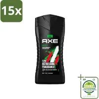 Axe 15 x - 3-in-1 Douchegel - Africa - Squeezed Mandarin & Sandalwood - 100% Plantaardig - 250 ml - Grootverpakking - Africa Douchegel - Douchegel - Prebiotica - Huidverzorging - Geur