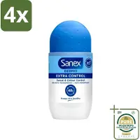 Sanex - Deodorant - Roller - Dermo Extra Control - Extra Bescherming tegen Geur - 50 ml - Voordeelverpakking - 4 stuks - Deodorant roller - 48 uur bescherming