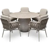 AVH-Collectie Luxor Dante dining tuinset 140xH75 cm 6 delig zand polystone marmerlook