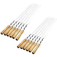 Jojomino 12Pcs 55cm BBQ Skewers Long Handle Shish Kebab Barbecue Grill Stick Wood BBQ Fork Stainless Steel Outdoors Grill Needle