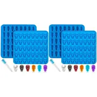 Jojomino 4 Stuks Gummy Schedel Snoep Mallen Siliconen, Chocolade Gummy Mallen met 2 Druppelaars Anti-Aanbak Food Siliconen voor Snoep Blauw