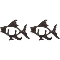 Jojomino 2X Fish with Two Hooks Ocean Series Cast Iron Wall Hook Wall Mount Towel Hanger Hook for Hat, Key, Coats