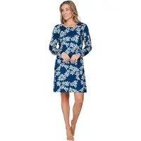 Pastunette Nachthemd 'Nordic Bloom' donkerblauw / lichtgroen