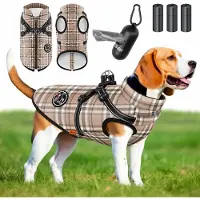 LOVPET Hondenjas Hondenvacht met Harnas Waterafstotend, incl. 45 Stuks Poepzak + Dispenser, Winter Vest Hond Waterdicht Gevoerd, Gewatteerd Vest Met Borstband, Reflectoren, D-Ring - Beige / 5XL