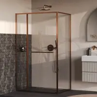 Brauer Luminis Douchecabine 3-Delig Naar Binnen Draaiend 120x90x200 Omkeerbaar Helder Glas Incl. Glascoating PVD Koper Geborsteld