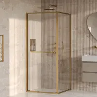 Brauer luminis douchecabine 2-delig naar binnen draaiend 90x90x200 omkeerbaar helder glas incl. Glascoating pvd goud geborsteld