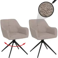 Mendler Set van 2 eetkamerstoelen HWC-O47, keukenstoel met armleuningen, draaibaar met automatische terugdraaimechanisme, stof/textiel (270g/m²) beige