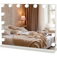 Puluomis make-upspiegel Hollywood, 15 LED's, 58x45 cm, 3 kleuren, dimbaar, make-upspiegel met verlichting, USB, Type-C, 10x vergroting, spiegel, wandspiegel, wit