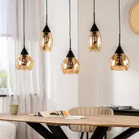 Pronto Wonen Hanglamp Lungo zwart amber glas 5-lichts