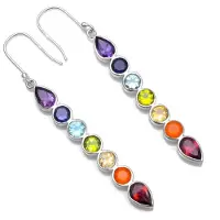 MaxPower (Multicolor) Multistone Edelsteen Oorbellen Solid 925 Sterling Zilver Handgemaakte Oorbellen Sieraden
