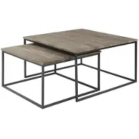 Pronto Wonen Salontafelset Pandera 65 en 80 cm vierkant mango grijs - Frame - Mangohout - Bruin -