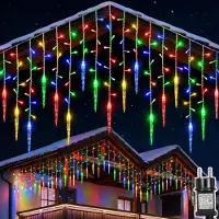 ROSNEK 3,5 meter, 96 LED-ijspegellampjes, kleurrijke lichtgordijn, waterdicht, geschikt voor binnen, feestjes, tuin, kerstdecoratie