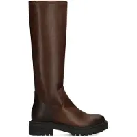 Manfield Bruine leren hoge stretch laarzen | Maat 40
