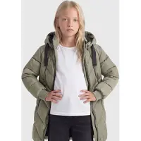 ONLY KIDS GIRL gewatteerde winterjas - grijsgroen Meisjes Polyester Capuchon - maat 164