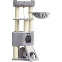 Famanu Kattenboom met hangmat en tunnel, 50 x 50 x 141 cm - Lichtgrijs