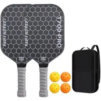 TAUOH 2 Stuks Pickleball Rackets van Koolstofvezel met 16 mm Honingraatkern, Hoogwaardige Rackets Inclusief Ballen en Draagtas