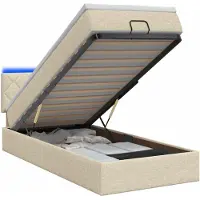 vidaXL Ottoman Bed met Matrassen en LED Crèmekleurig 100 x 200 cm Stof