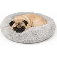 Relaxdays hondenbed, zacht, rond kattenbed, diameter 60 cm, hondenmand voor kleine honden, wasbaar huisdierenbed, grijs