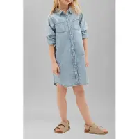Calvin Klein spijkerjurk met ceintuur - lichtblauw Meisjes Denim Klassieke kraag - maat 152